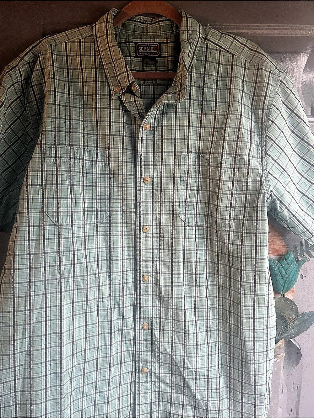 C.E Schmidt Workwear Men’s XL Short Sleeve Plaid Shirt Button Down Blue